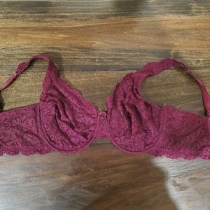 Burgundy Lace Unlined Bra (36DDD)